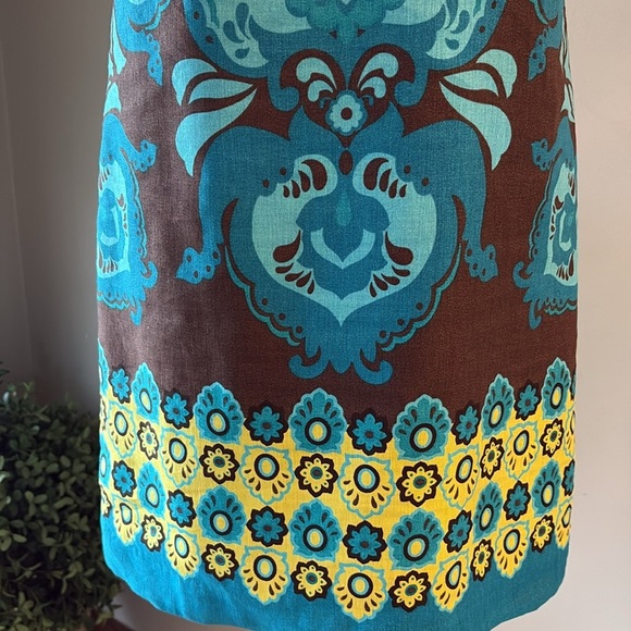 Elizabeth Howard linen abstract print sheath dress sleeveless round neck size 6 - Picture 3 of 12